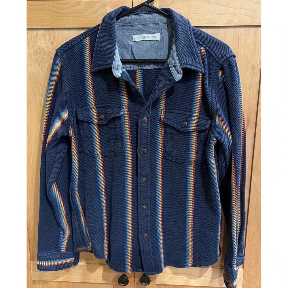 Outerknown Blanket Shirt Rainbow Stripe Button Up Sz Med Boho, Retro, Surf
